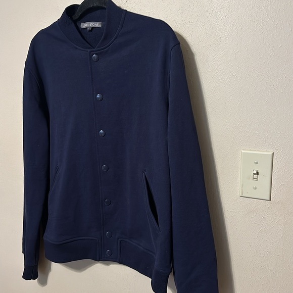 Slate & Stone Baseball Varsity Snap Button Bomber Sweater Jacket Navy‎ in Large - Picture 5 of 8